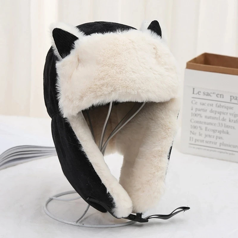 Women Warm Earmuffs Thicken Ear-flapped Hat Winter Cold-proof Warm Cotton Hat Cat Ears Cap 2020 Winter Russian Hat