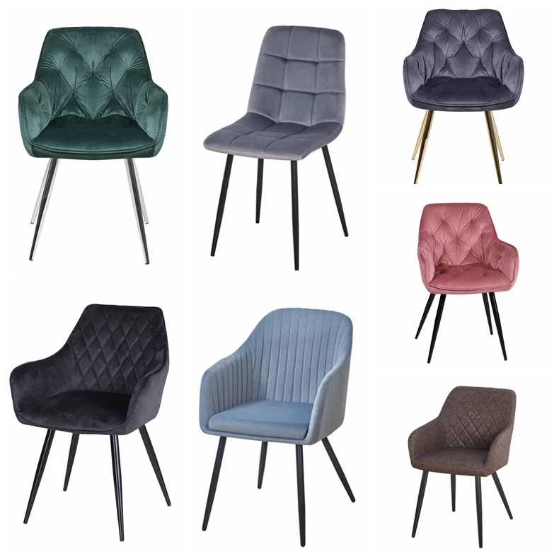Free Sample Wholesale Design Room Furniture Nordic Velvet Modern Luxury Pink Upholstered Italian Dining Chair With Arms