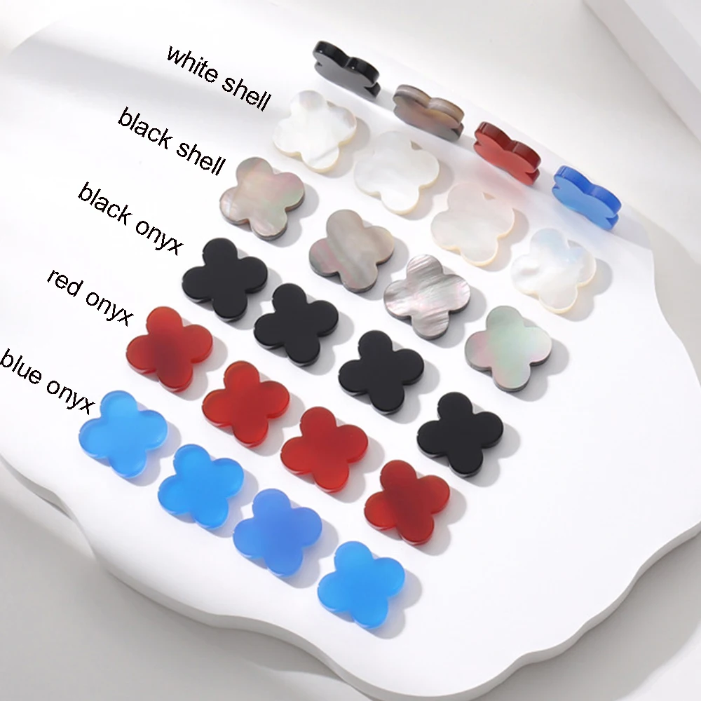 Wholesale 1mm Thickness Four Leaf Clovers Black Onyx Double Side Flat Natural Black Agate Clover Stone for Jewelry Making