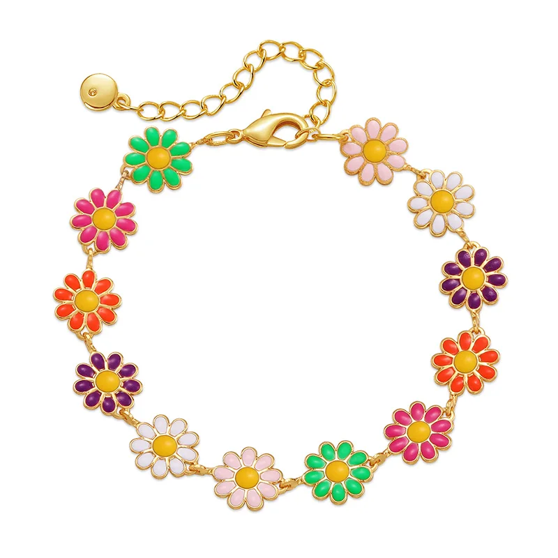 2023 Summer Hot Sale Brass 18K Real Gold Brass 18K Real Gold Creative Drip Oil Design Sense Floral Accessories Anklet