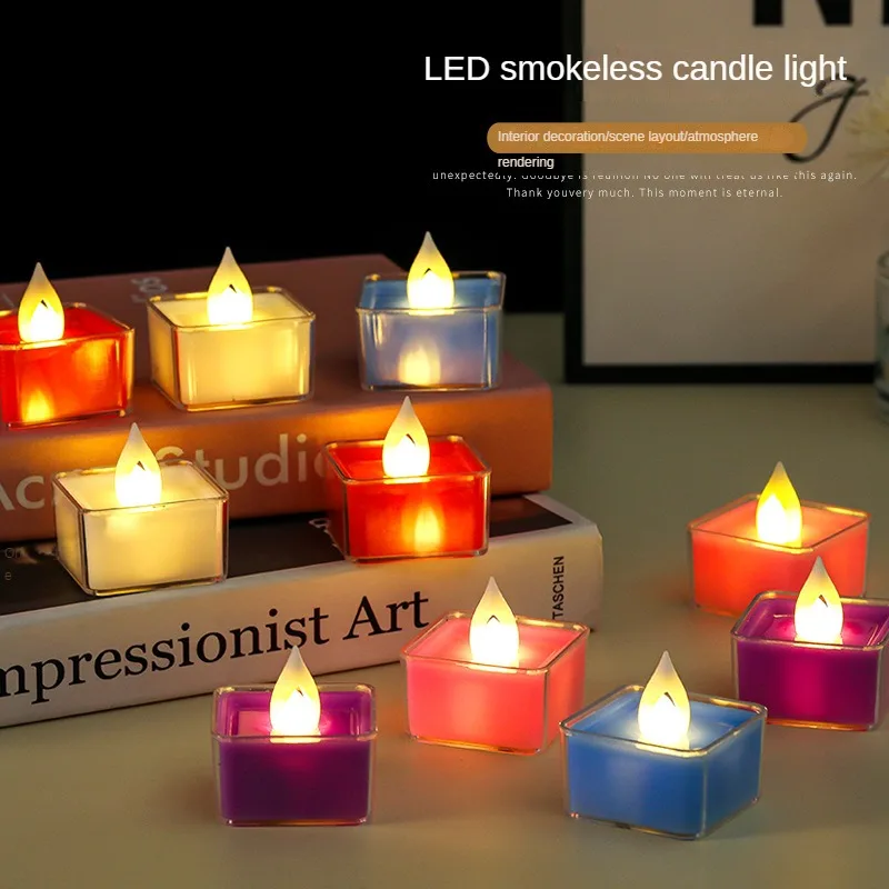 New Simulation Led Square Electronic Candle Smokeless Christmas Small Tea Wax Atmosphere Lamp Decorative Props