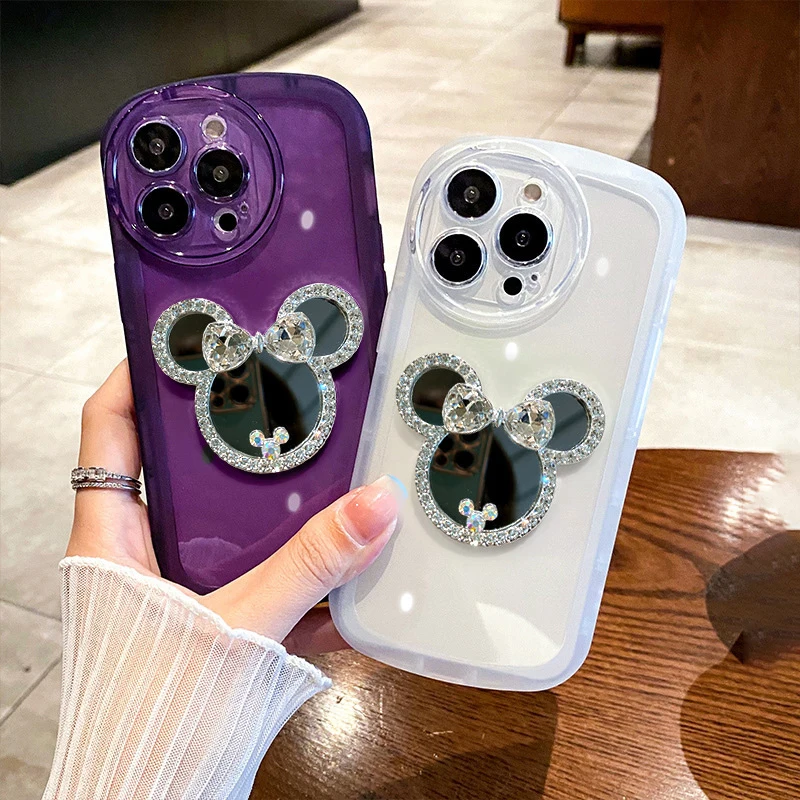 Hot Sale Luxury Cartoon Lovely Mickey Minnie Phone Cases With Mirror TPU Covers For iPhone 7 8 XR 11 12 13 14 15 16 Plus Pro Max