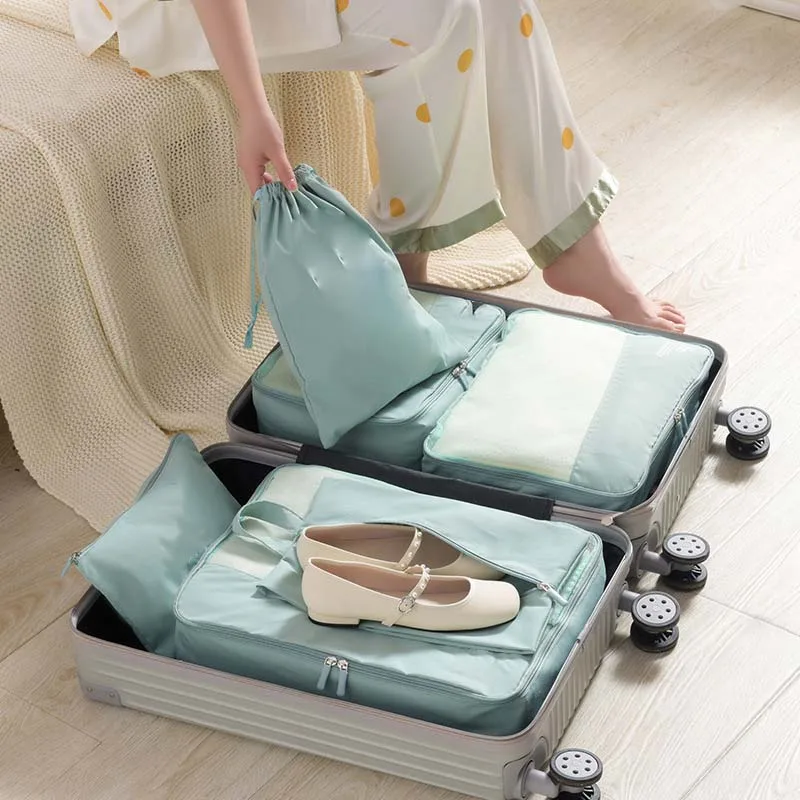 New High Quality Travel Bags Luggage Set 6pcs Packing Cubes Compression Travel Laundry Pouch