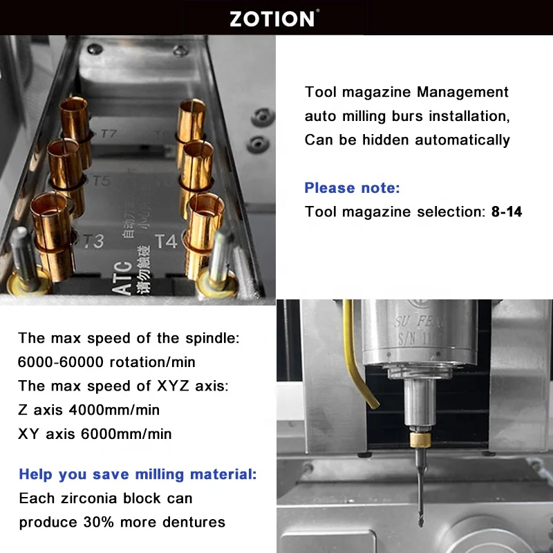 Zotion Dental cad cam system 5 axis milling machine  for zirconia blocks crown and bridge