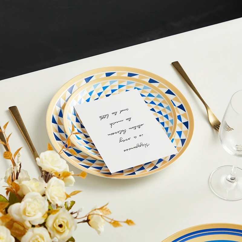 Luxury hotel rustic tableware blue colored glazed ceramic dinner set for wedding dinnerware sets