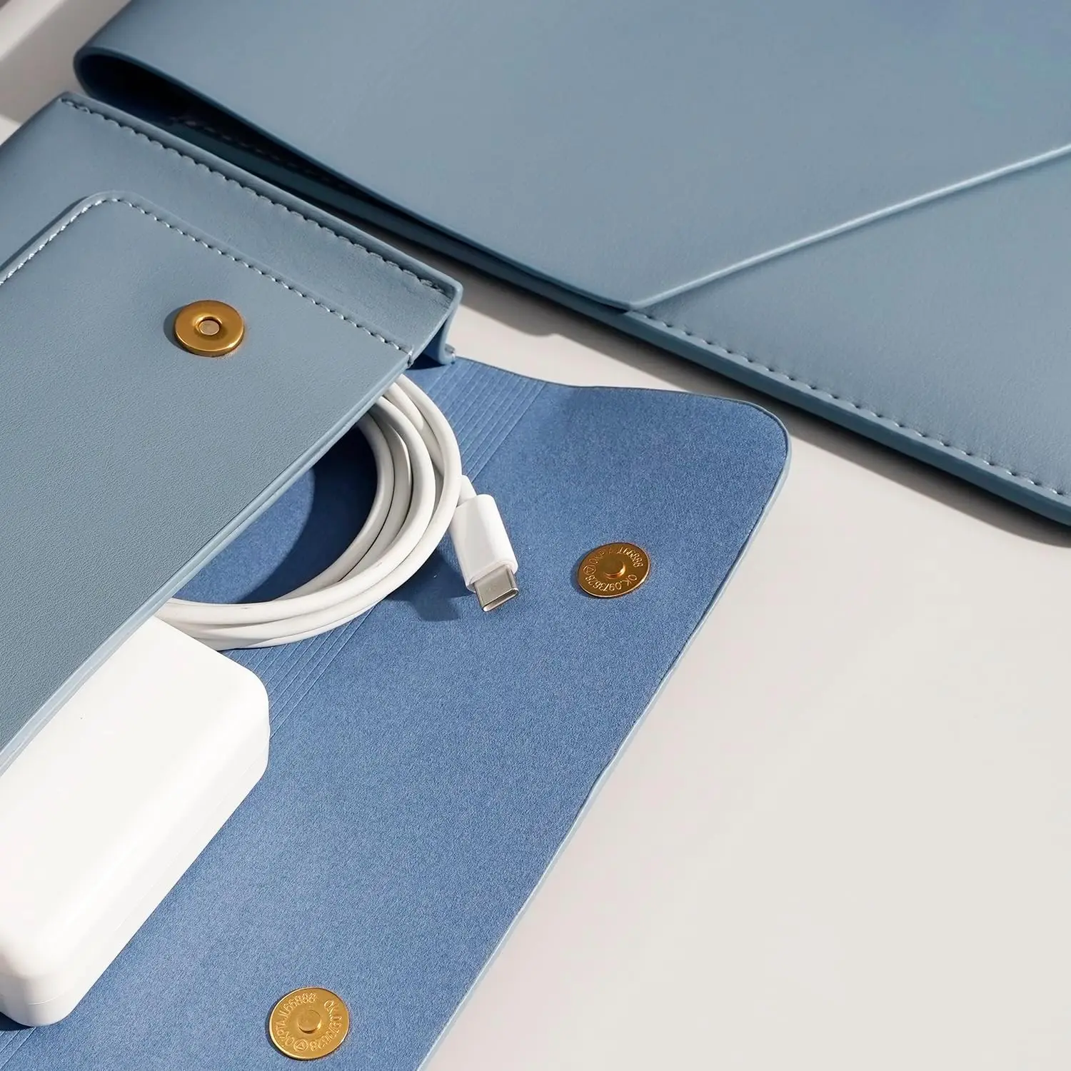 PU Leather Laptop Sleeve for 13 14 15 Inch Laptops Genuine Leather Bags Easy to Collect Cables Chargers 4 in 1 Pack