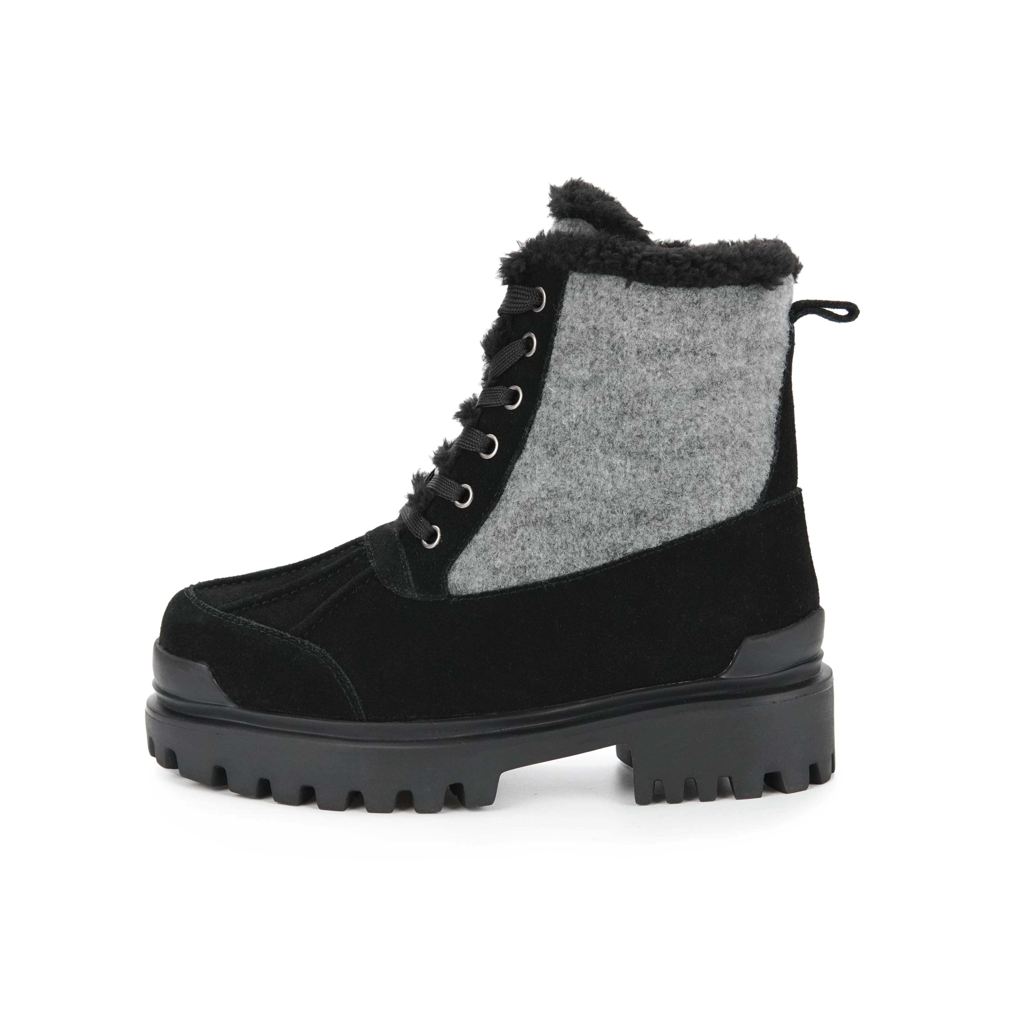 Custom 2022 new leather winter ladies ankle boots  fashion lace up black fur snow women boots for ladies