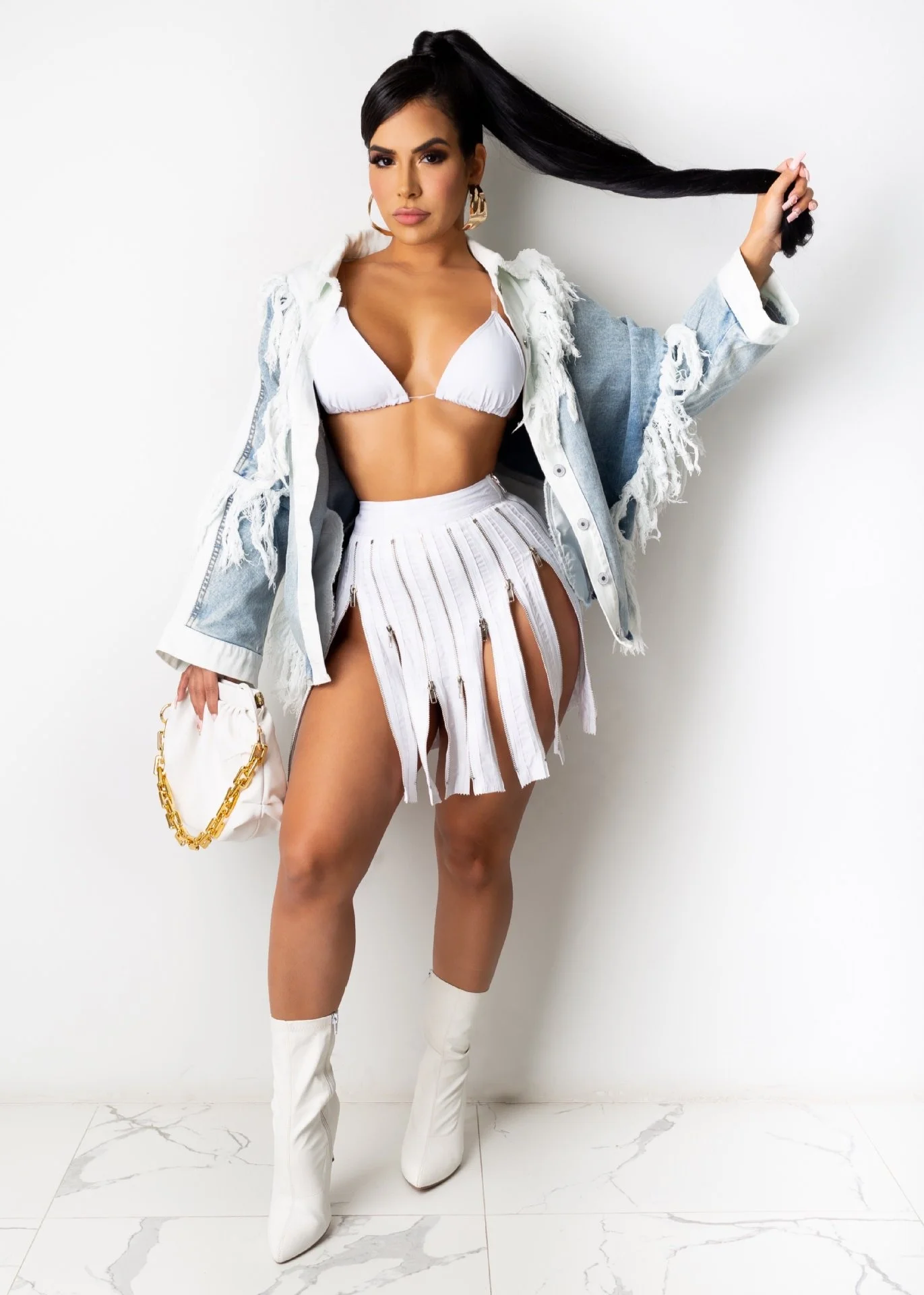 
New design high waist pleated skirt sexy hip hop short women denim skirt 