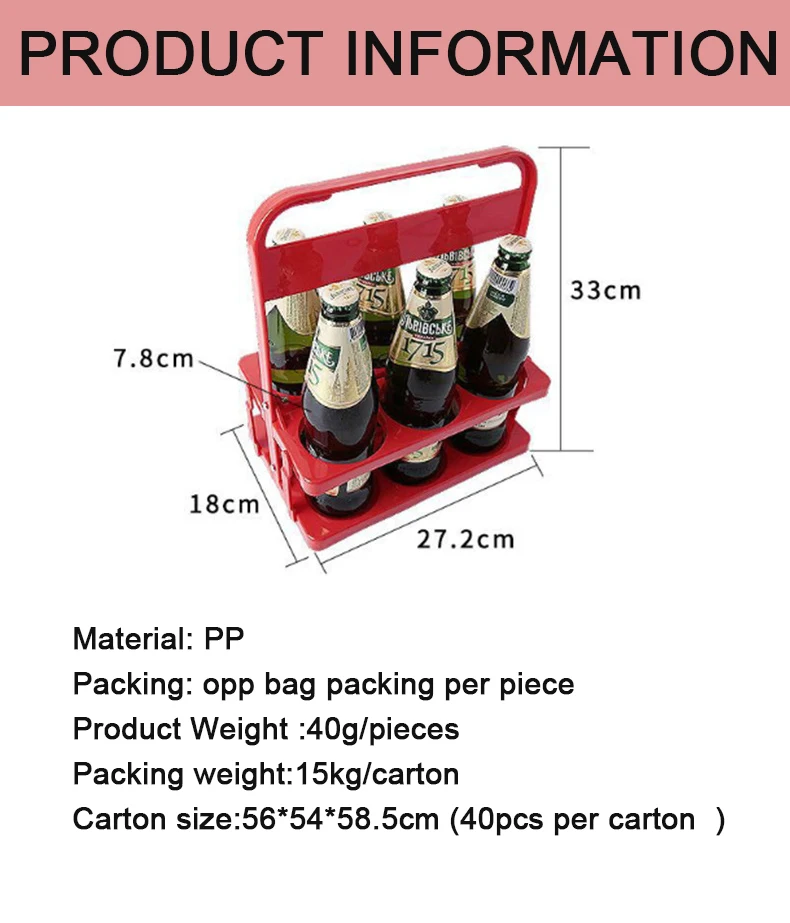 Customized  PP Carrier Portable Beer Bottle Basket Wine 6 Cup Holder Cave Rack and Cooler for Storing and Carrying Beverages