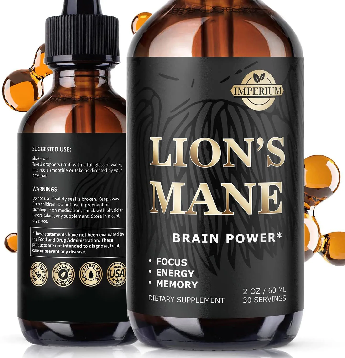 Natural Immune Support Lions Mane Mushroom Liquid Drops Lions Mane Tinctures for Memory, Focus & Clarity