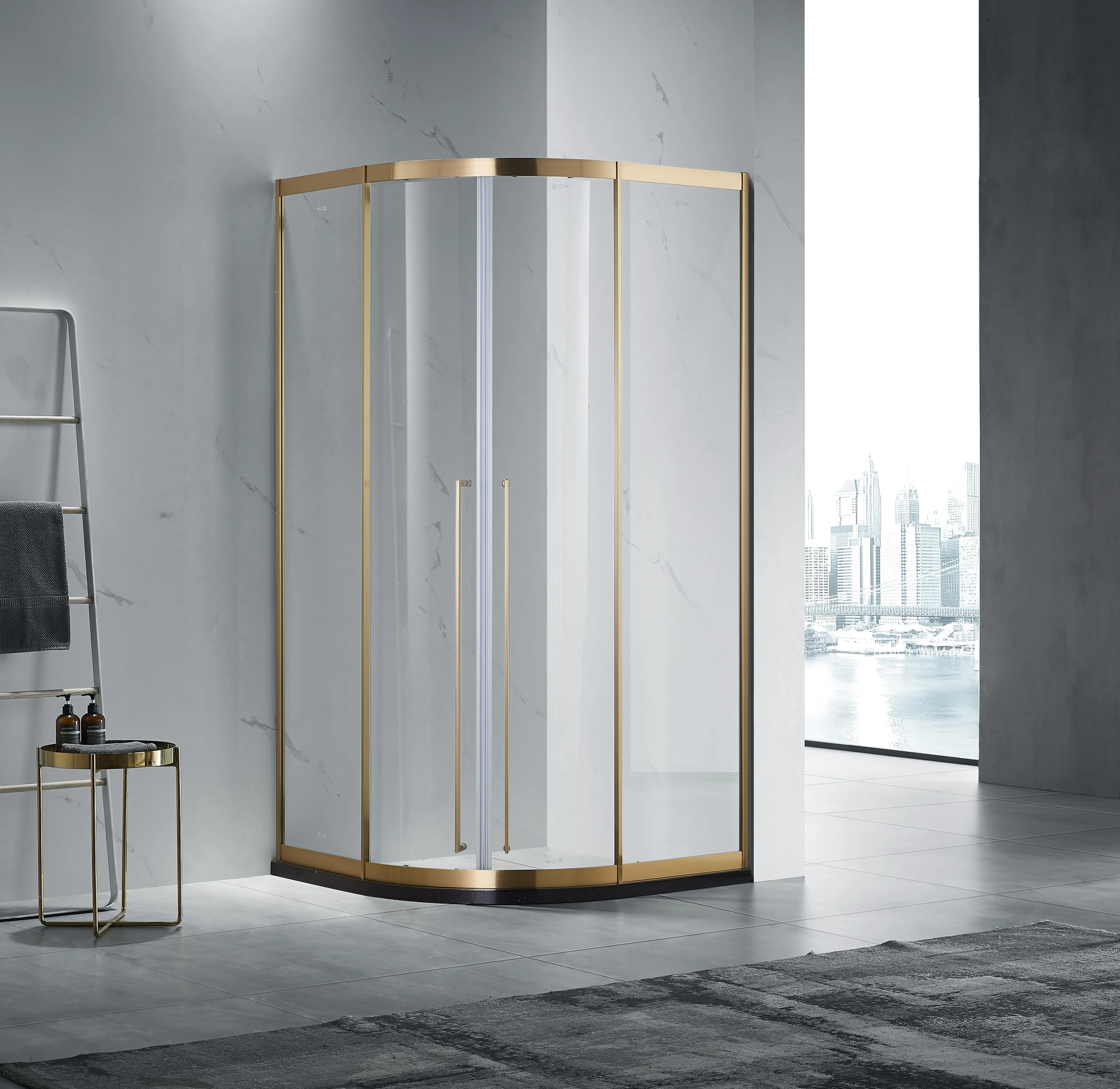 Elegant easy install round shape stainless steel frame tempered glass sliding bathroom shower room