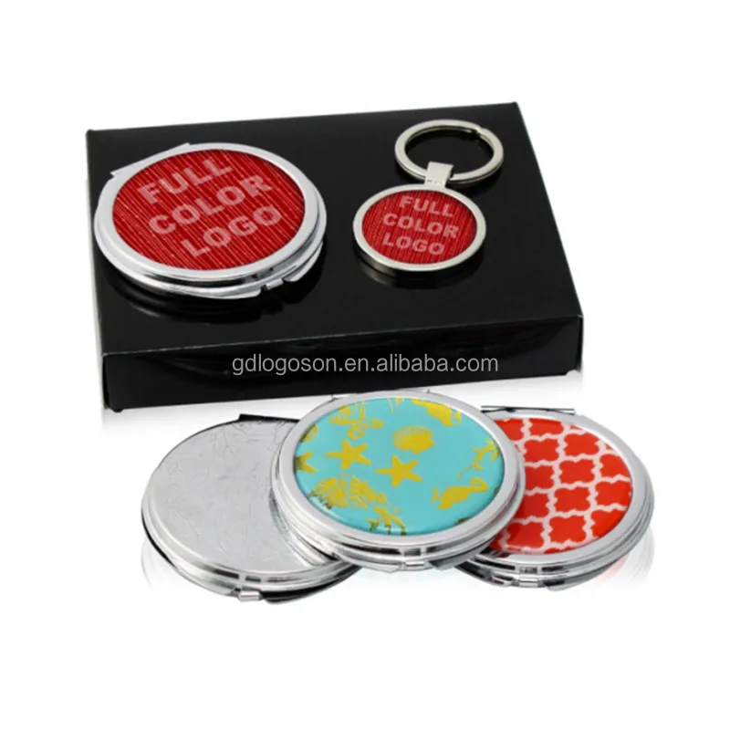 Metal Custom Double Sided Heart Circular Shape Mirror Key Chain Wholesale Compact Mirror Keychain