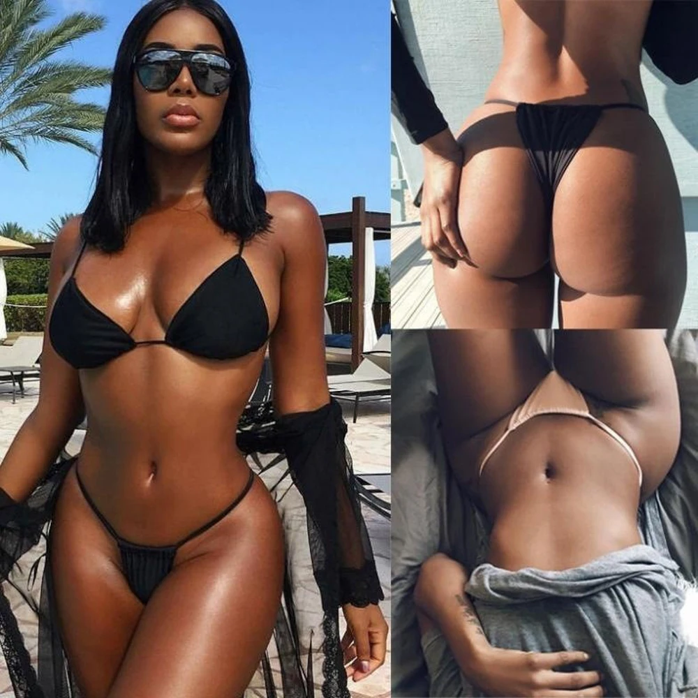 3D Custom Hot Sexy V-Neck Black Bathing Suit String Bikini Swimwear Girl Mini Bikini Beachwear 2 Piece for Women Swimsuit