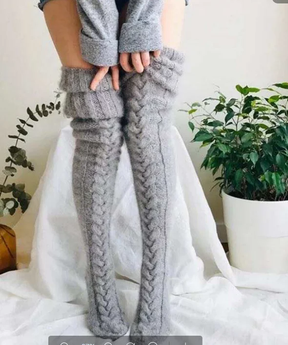 Woolen foot warmers stockings solid over the knee stockings