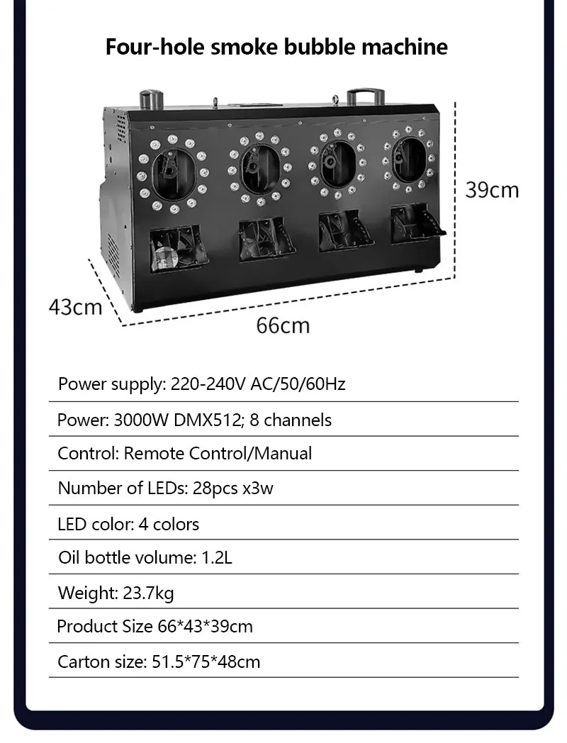 3000W LED Four Hole Smoke Bubble Machine DMX Stage Smoke Bubble Machine For Performances Wedding