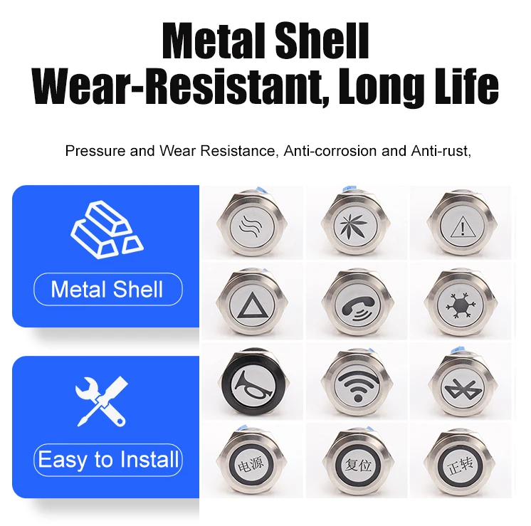 25mm Computer Start Momentary metal push button switch 5v Blue Led Power Icon W/ 50cm Wire