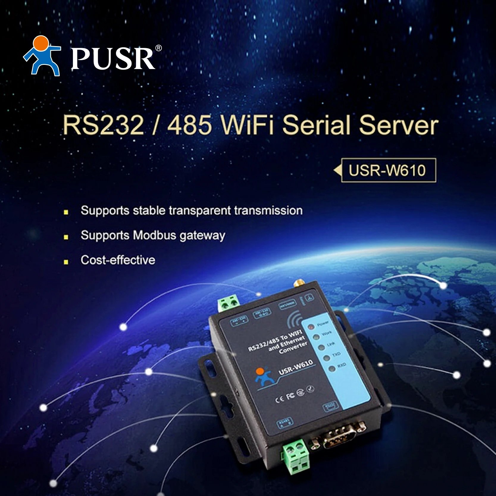 USR-W630 WAN /LAN Two Ethernet ports,Industrial Serial and Ethernet WiFi Converter