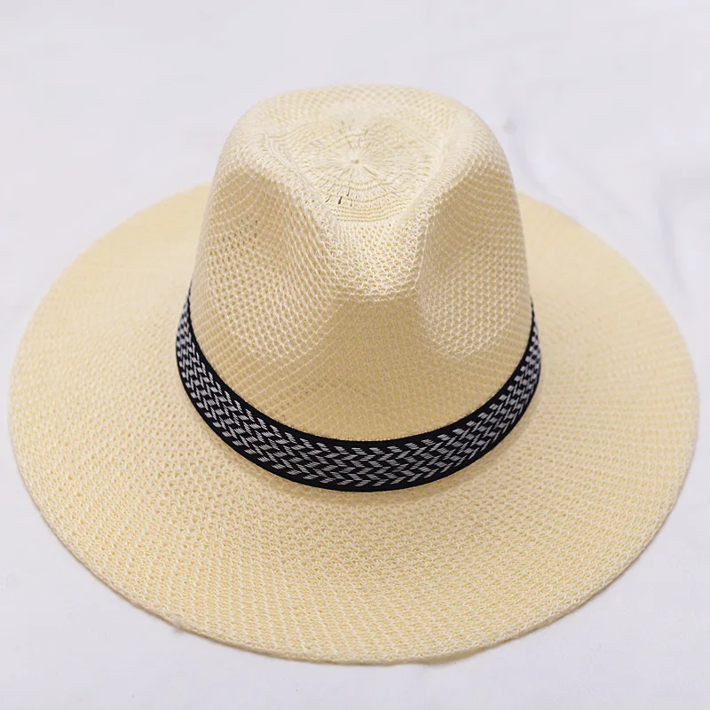 SP23-3133 Fashion Breathable Classic Summer Panama Straw Hats Men Outdoor Beach Sun Protection Hats