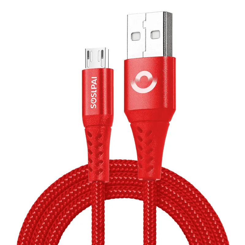 
SOSLPAI high quality strong micro usb charger cable nylon braided 2.1a fast charger micro usb cable 
