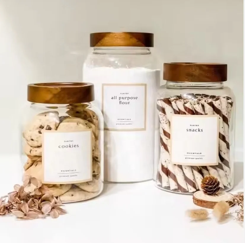 2750ml Big glass jar with Acacia wood lid glass container cookies jar kitchen storage canisters set