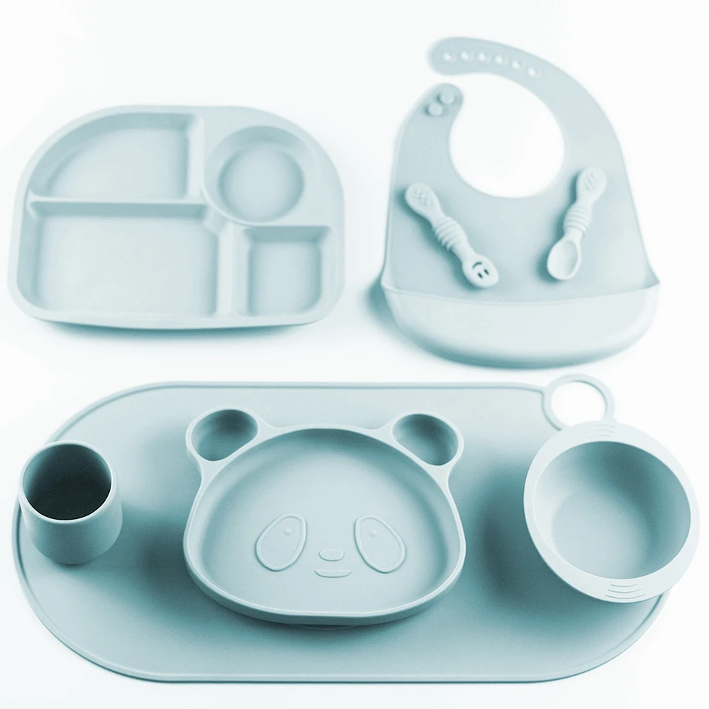 Bpa Free Kids Dish Silicone Suction Plate Infant Eating Food LED Weaning Kit Toddler Anti Spill Bowl Feeding Dining Kit for Baby