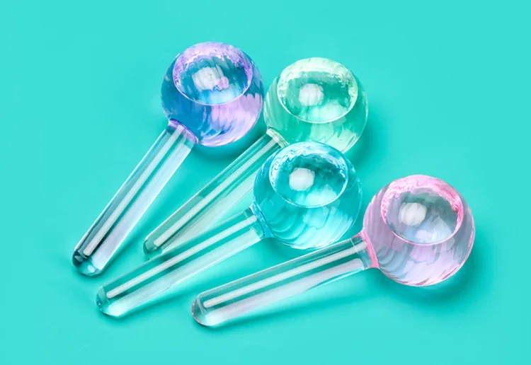 Glass ICE GLOBES for FACIAL 2 PCS Facial Globes Massage Tool Roller Cold Skin Massagers Tighten Reduce