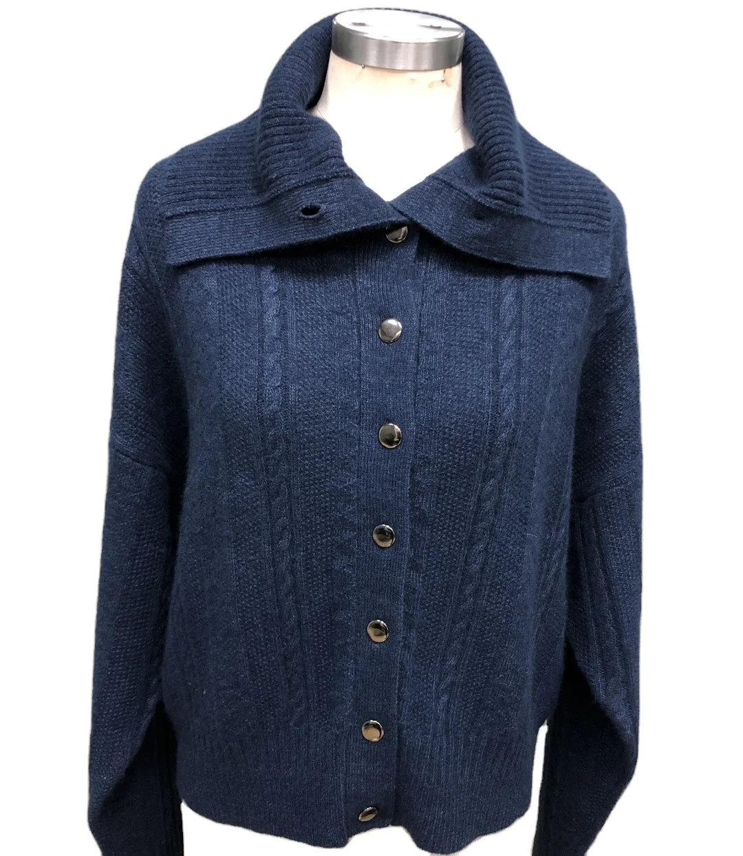 Knitwear manufacturer custom autumn winter center front buttons cardigan turn down collar design sweater women knit cardigan