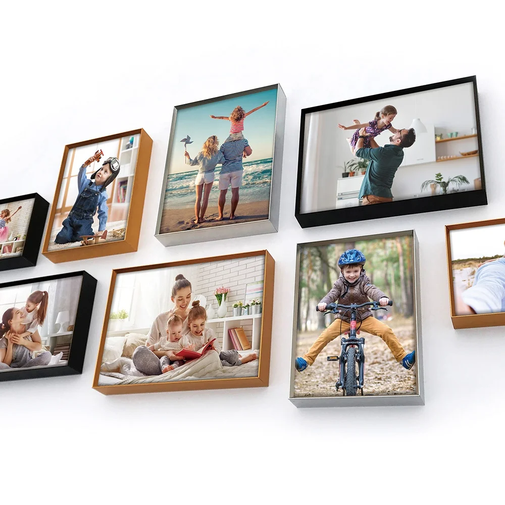 Small Quantity Customization Magnetic Photo Frame Aluminium Gold Metal Photo Frame Photo Wall for  Wall Decoration
