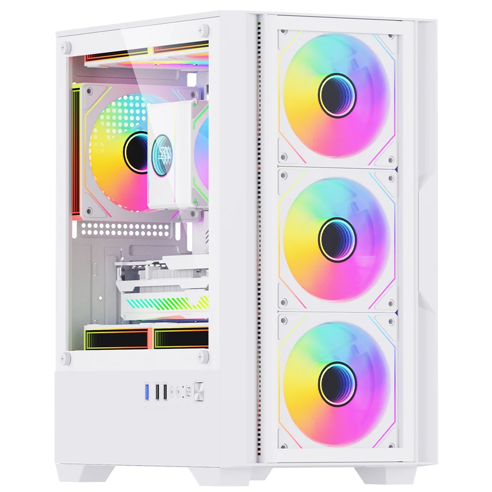 Снеговик уникальный дизайн CS084 Pro Mid Tower PC чехол MATX белый компьютерный игровой корпус закаленное стекло панели настольного шасси ПК