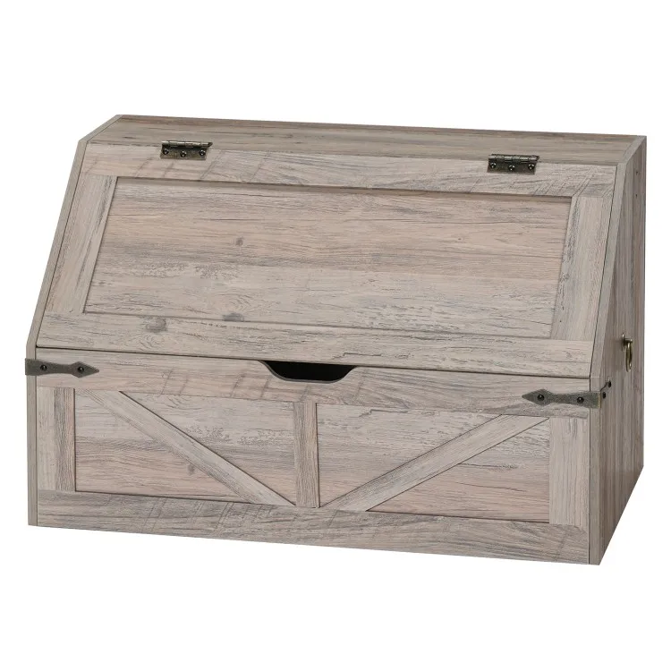 Farmhouse Style Storage Chest with Flip Top, Wooden Toy Storage Cabinet, Sloped Design Storage Trunk for Kids Room Playroom