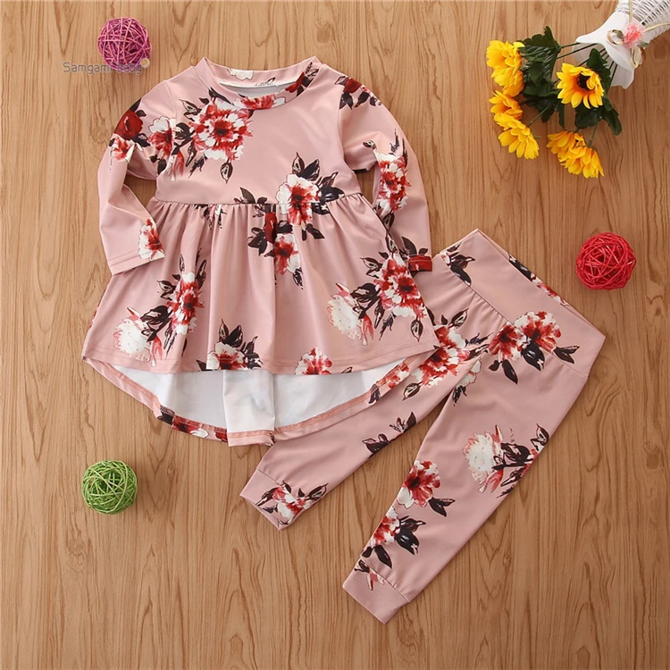 WHS128 Farm Baby Outfits Girls Boutique Clothing Set Long Sleeves Dresses Kids Pants Children Clothes