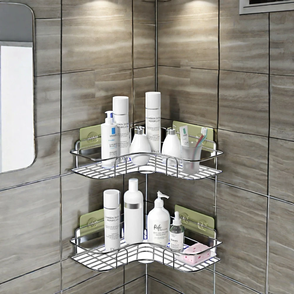 Modern High Quality Stainless Steel Wall-Mounted Shower Corner Shelf Bathroom Storage Accessory Set Bathroom Shelf