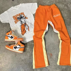 Custom Graphic Print T Shirt Flared Pant Set 3d Puff Print Logo Flared Pant Two Pieces Tracksuit Jogger Set