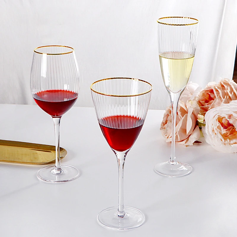 Wholesale Handmade Blown Glass Cup Wedding Party champagne Flute Stemware Wine Goblet with Gold Rim for Gift