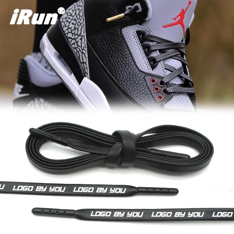 iRun Ultra Premium Genuine Sheepskin Leather Shoes Laces Lambskin Leather Shoelace with Metal Gold Aglet Tips customized logo