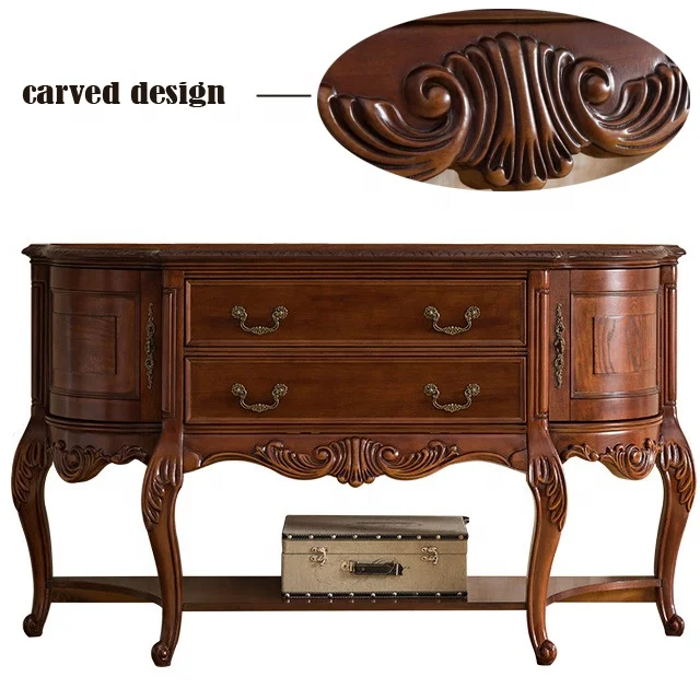 antique baroque console table hallway with 2 doors 2 drawers and 1 shelf carved design brown for living room