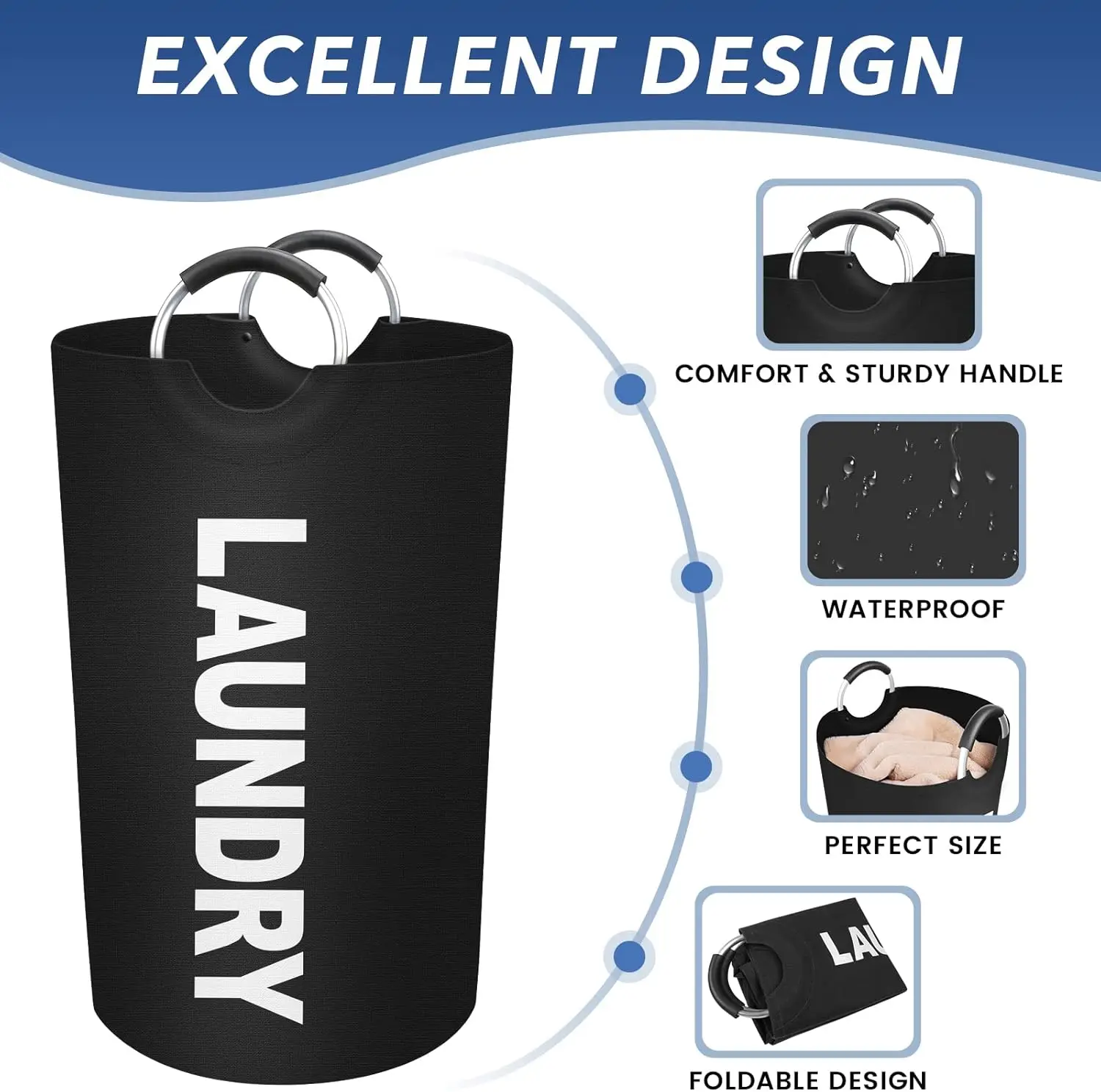 90L Large Laundry Basket Freestanding Waterproof  Collapsible Folding Tall Clothes Hamper for Dorm Home  Laundry Hamper