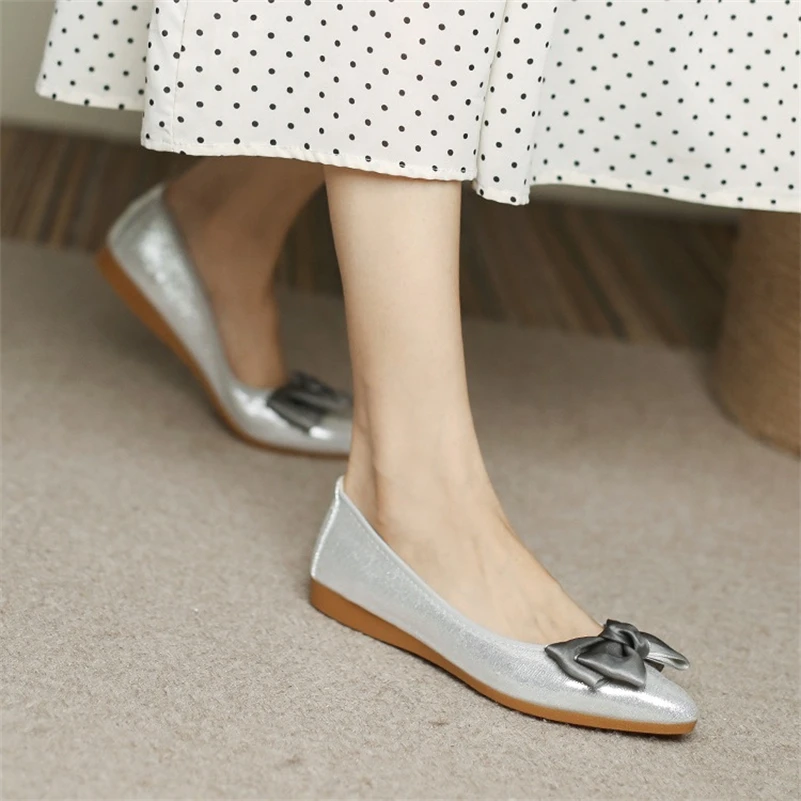 Sexy french pointed toe bowknot flat shoes for women and girls comfortable rubber sole casual flats ladies loafer shoes