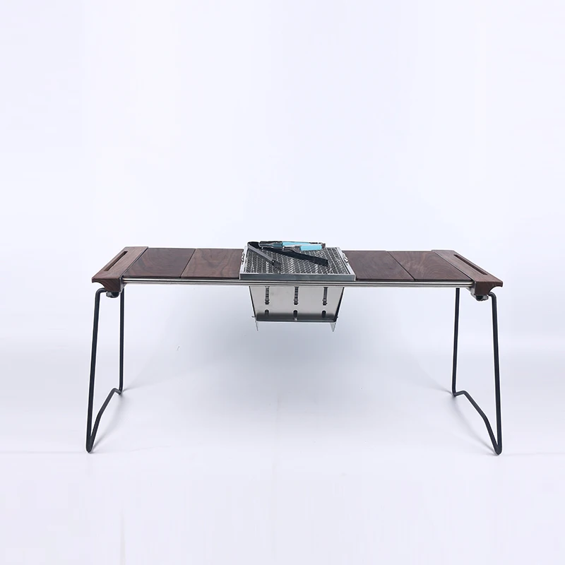 Camping Fishing Solid Wood Detachable BBQ Table Home Outdoor Walnut  Portable Picnic Barbecue Table
