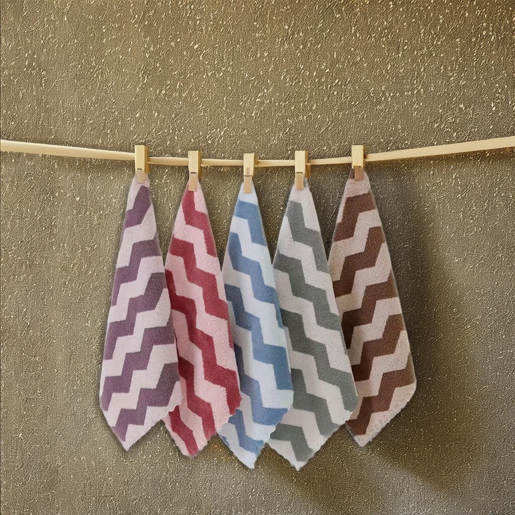 Jacquard Microfiber Hand Towel 30*30cm Coral Velvet Floral Pattern Striped Small Square Face for Kids and Adults at Home