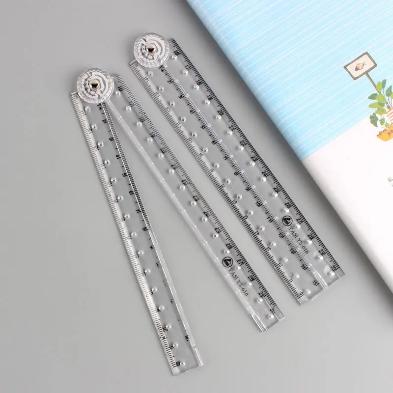 Rotate 360 Degree Quick Angle Protractor Measuring Tool Clear Plastic straight edge folding ruler with school supplies