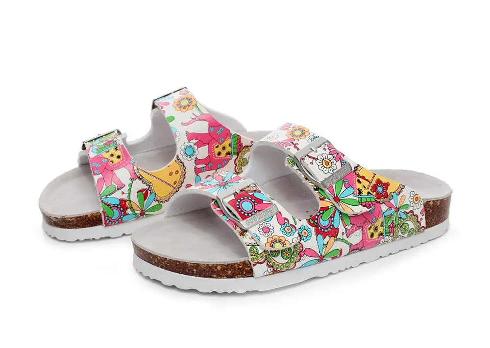 
Wholesale shoes women flat heels cork sandals cow suede leather double buckled open toe slippers 2020 
