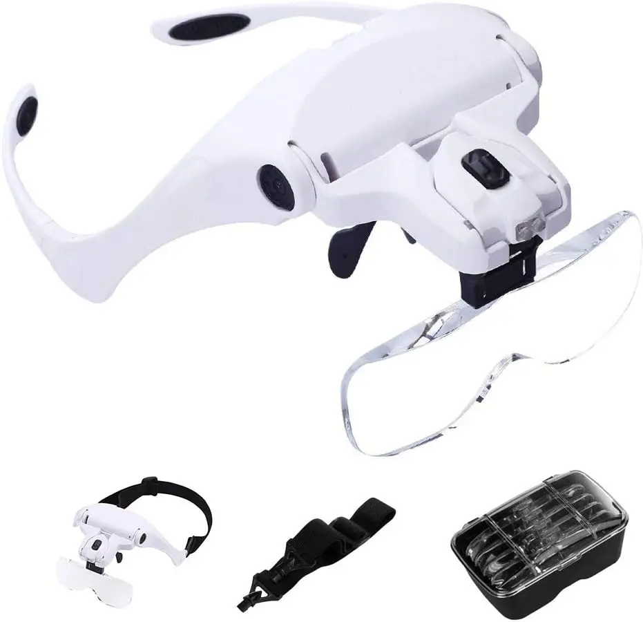 Perofessional Helmet Reading Magnifier LED Light Magnifying Glasses for Reading with 5 Lens