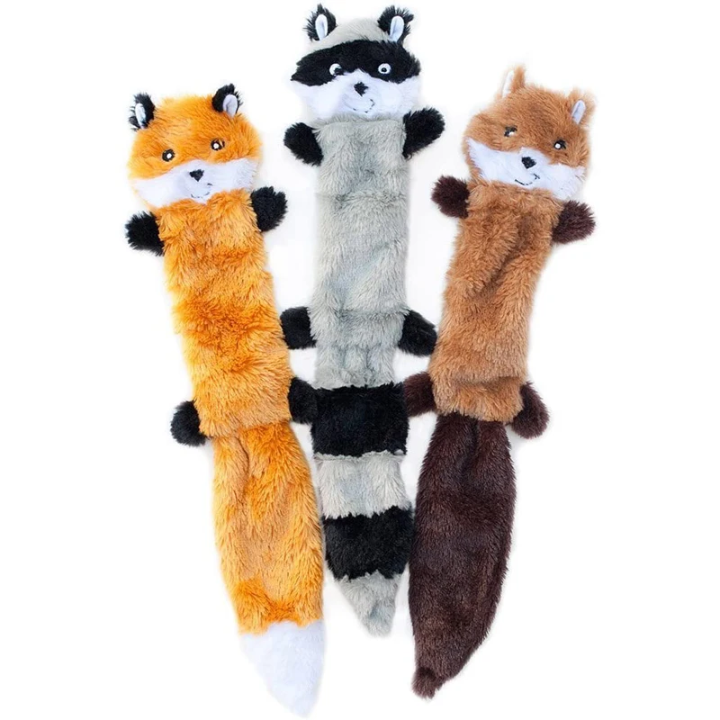 No Stuffing Squeaky Plush Fox Raccoon Squirrel Dog Toy