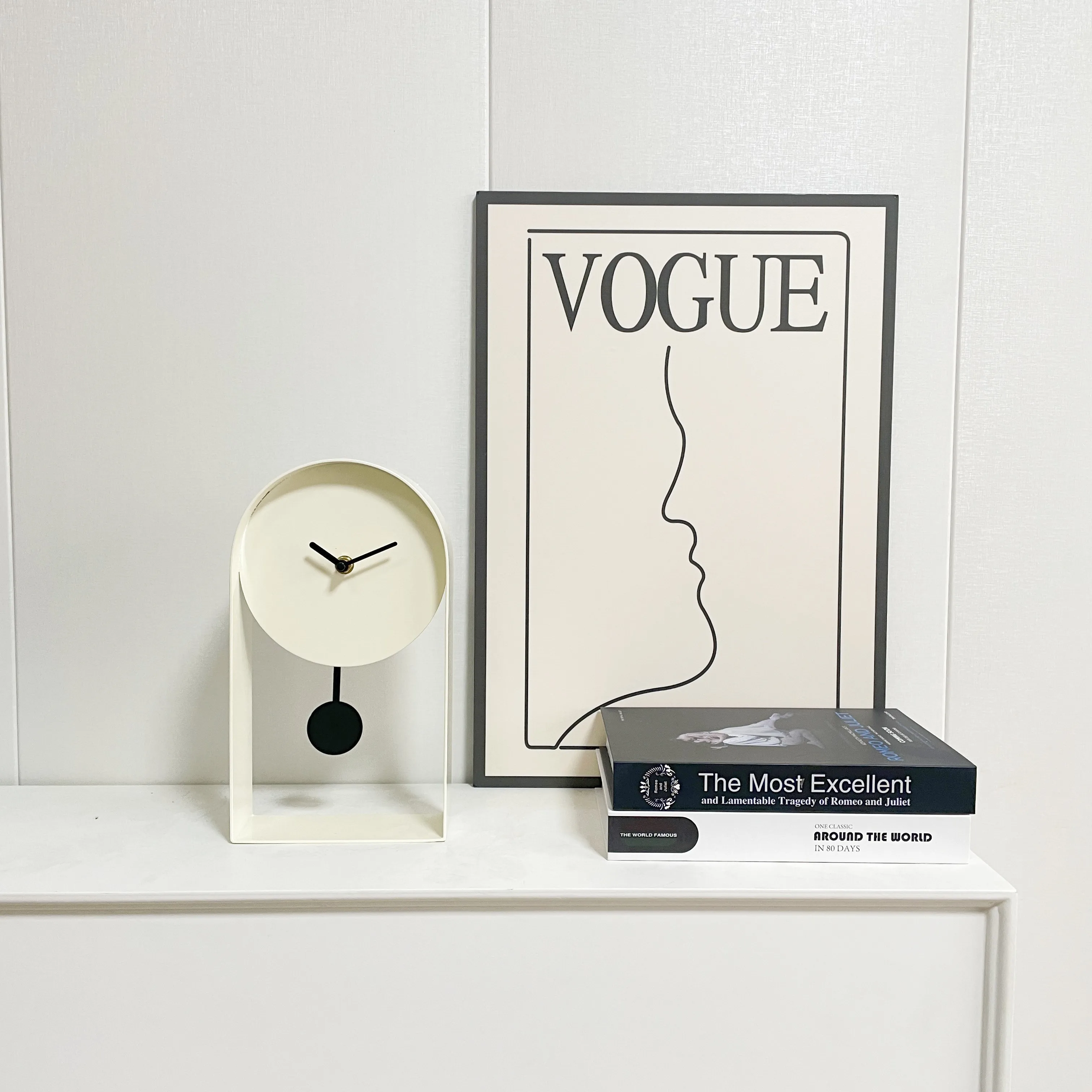 Arched Beige color Metal Pendulum Clock Non-ticking desk clock,table decor for Home Office 10.8'H Fancy Hot selling for gifts