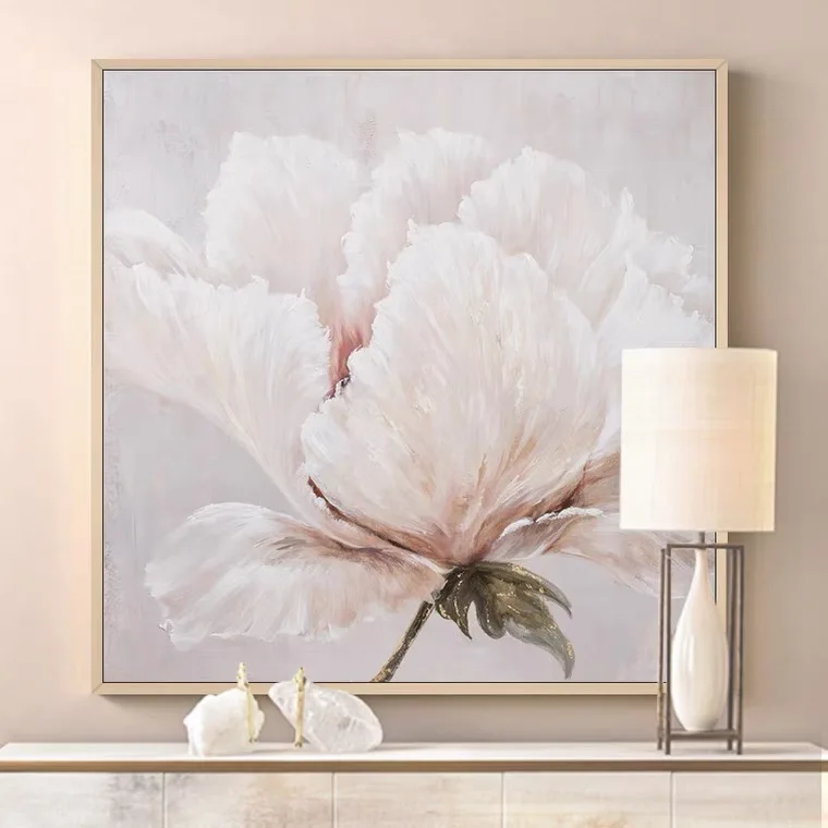 Modern Beautiful Handmade Pink Flower Canvas Oil Painting for Home Living Room Bedroom Wall Art Decor