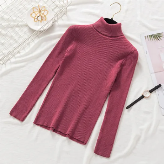 Custom Wholesale Solid Color Autumn Winter Turtle Neck Knit Sweater for Women