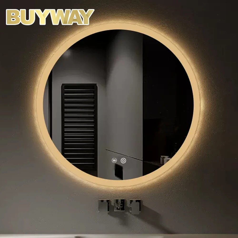 Apartment Hotel Anti-fogging Color Changing Brightness Adjustable Round Front Lights Illuminated Backlit LED Bathroom Mirror