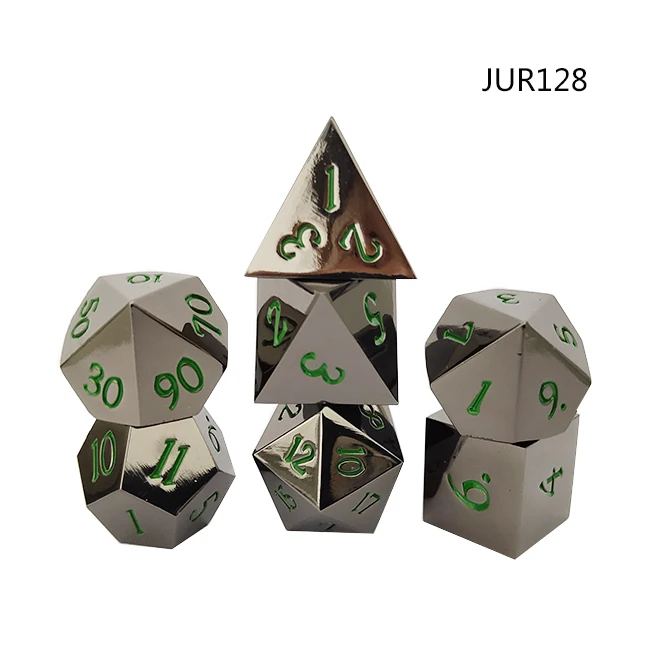 
Promotion gift sets silver reflective multicolor number fill gamle metal dice set polyhedral dice organizer 