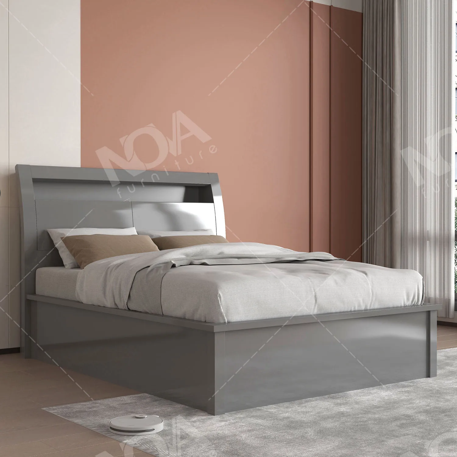 NOVA Hotel Bedroom Lift Up Storage Bed High Gloss Painting Master Bedroom Double Bed Modern Bedroom King Size Bed With Storage
